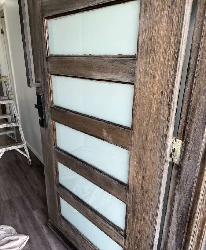 Timber door in preparation, not evidence of lead paint