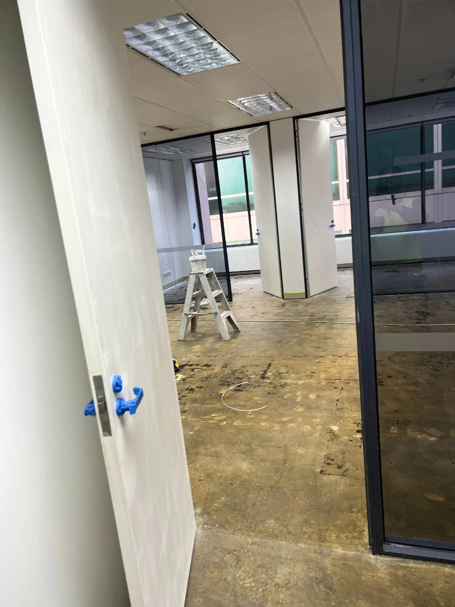 Interior project with floors protected